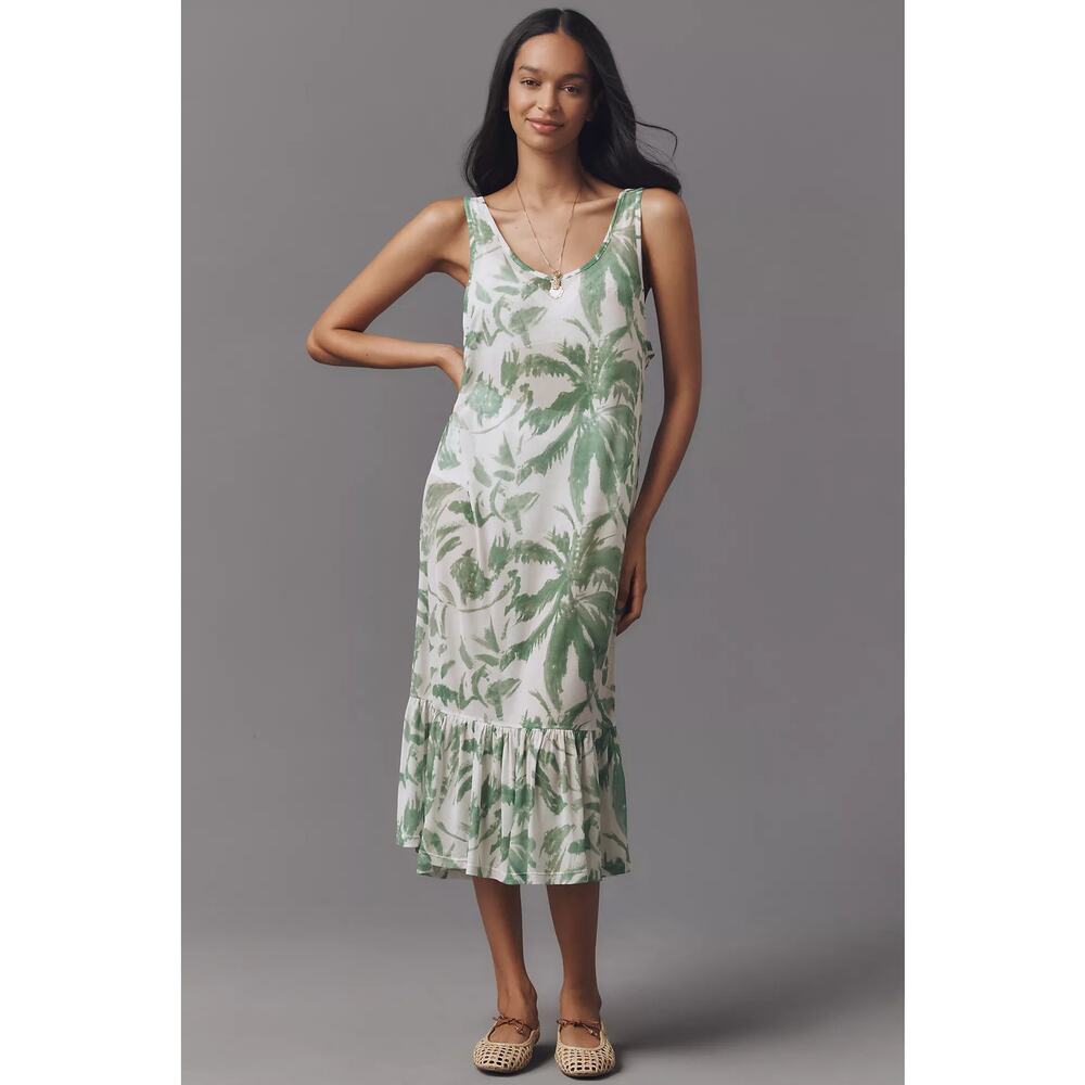 Anthropologie Mesh Floral Sleeveless Midi Dress One Size NWT Green Cream